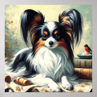 Vintage Papillon Dog-Malerei Poster