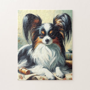 Vintage Papillon Dog-Malerei Puzzle