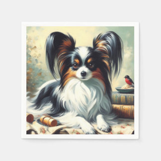 Vintage Papillon Dog-Malerei Serviette