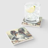 Vintage Papillon Dog-Malerei Steinuntersetzer (Seitenansicht)