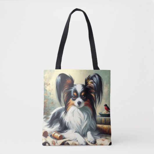 Vintage Papillon Dog-Malerei Tasche (Vorderseite)