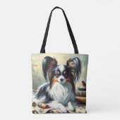 Vintage Papillon Dog-Malerei Tasche (Rückseite)