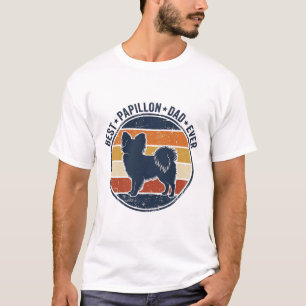 Vintage-Papillon-Hund-Vater Retro-Sonnenuntergang- T-Shirt