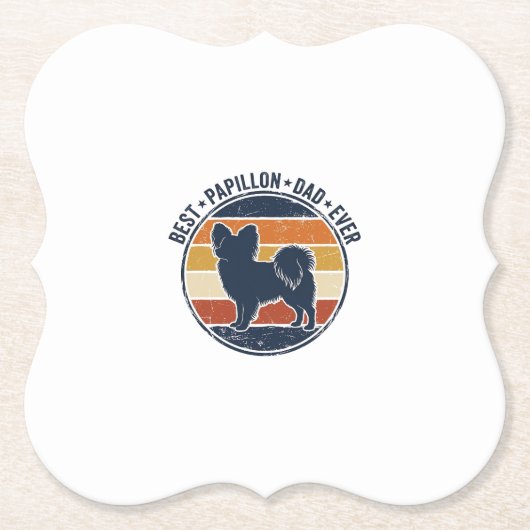 Vintage-Papillon-Hunde-Vater Retro-Sonnenuntergang Untersetzer (Vorderseite)