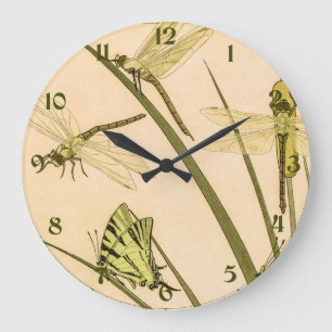 Vintage Papillons & Libellen Große Wanduhr