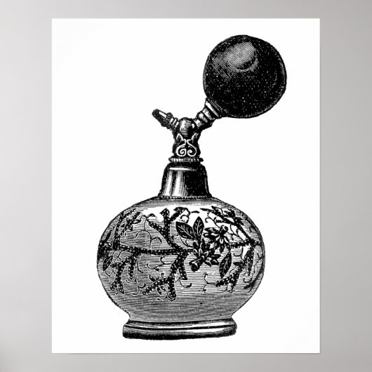 Vintage Parfüm-Illustration in Schwarzweiß Poster (Vorne)