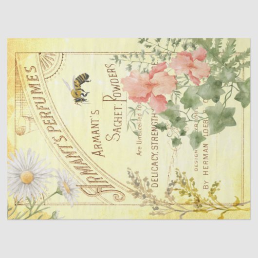 Vintage Parfüms und Blumenbienendekoupage Gewebe P Seidenpapier (Vorderseite)