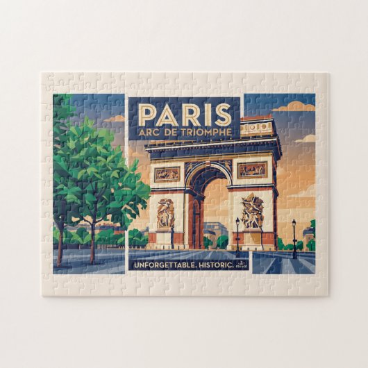Vintage-Paris-Arc-de-Triomphe-Reiseposter Puzzle (Horizontal)