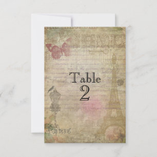 Vintage-Paris-Chic-Hochzeitstisch-Nummern-Karten Einladung