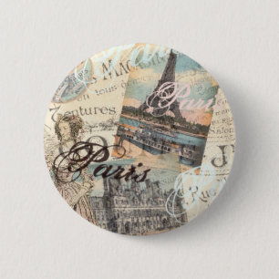 Vintage-Paris-Decoupage-Wahrzeichen-Typografie Button