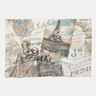 Vintage-Paris-Decoupage-Wahrzeichen-Typografie Küchentuch