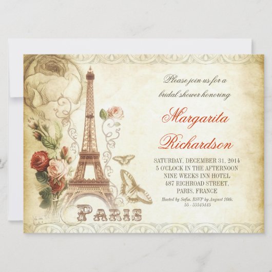 Vintage PARIS-Duschkabine Einladung (Vorderseite)