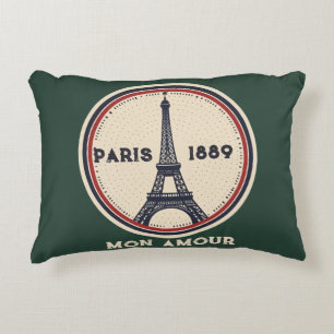 Vintage Paris Eiffelturm 1889 Reise-Stempel Akzent Dekokissen