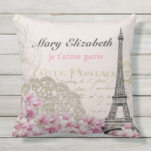 Vintage Paris Eiffelturm Blumen Spitze Buchstabe Kissen