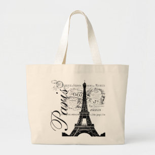 Vintage Paris & Eiffelturm Etikett Jumbo Stoffbeutel