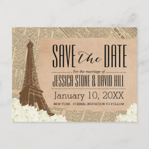Vintage Paris Eiffelturm Floral Save the Date Ankündigungspostkarte