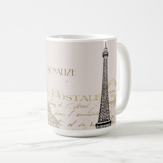 Vintage Paris Eiffelturm Personalisierung Kaffeetasse (VorderseiteRechts)