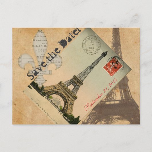 Vintage-Paris-Eiffelturm-Postkarte Terminankündigu Ankündigungspostkarte (Vorderseite)