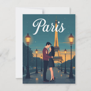Vintage Paris Eiffelturm Romantik Nacht Reise Postkarte