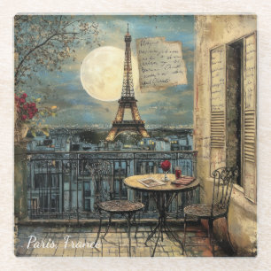 Vintage-Paris-Eiffelturm-romantische-Reise-Kunst Glasuntersetzer
