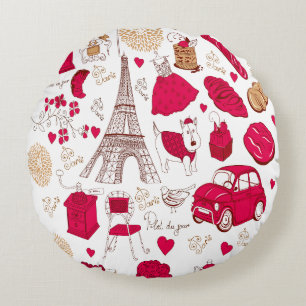 Vintage Paris Eiffelturm rosa Romantik französisch Rundes Kissen