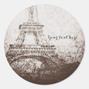 Vintage Paris Eiffelturm & Rosen Chic Elegant Runder Aufkleber