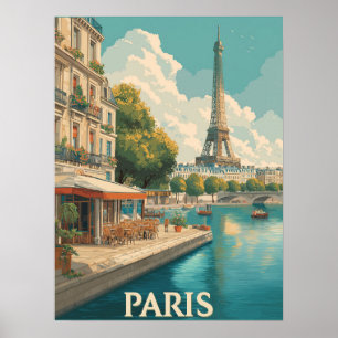 Vintage Paris: Eiffelturm & Seine-Café Poster