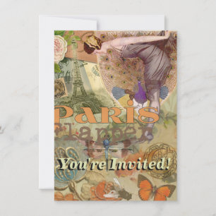 Vintage-Paris-Flapper-Art-Déco-Pfauen-Collage Einladung