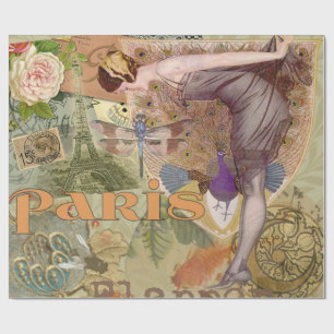 Vintage-Paris-Flapper-Art-Déco-Pfauen-Collage Geschenkpapier