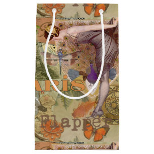 Vintage-Paris-Flapper-Art-Déco-Pfauen-Collage Kleine Geschenktüte
