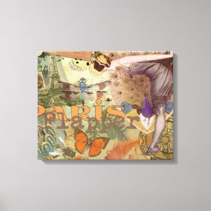 Vintage-Paris-Flapper-Art-Déco-Pfauen-Collage Leinwanddruck