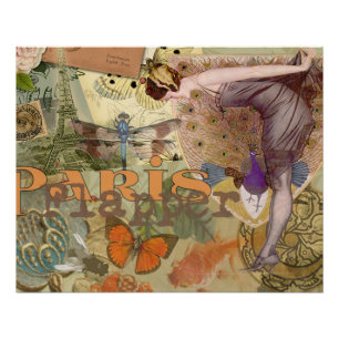 Vintage-Paris-Flapper-Art-Déco-Pfauen-Collage Poster