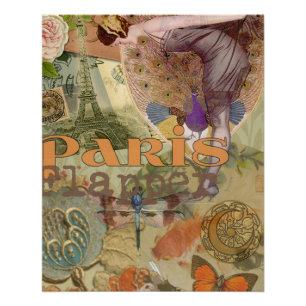 Vintage-Paris-Flapper-Art-Déco-Pfauen-Collage Poster