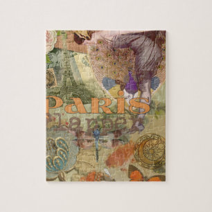 Vintage-Paris-Flapper-Art-Déco-Pfauen-Collage Puzzle