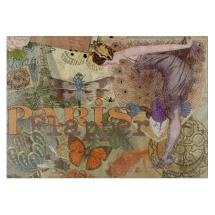 Vintage-Paris-Flapper-Art-Déco-Pfauen-Collage Schneidebrett