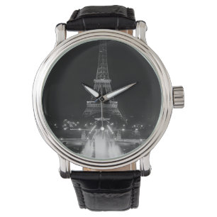 Vintage Paris Fontains Eiffelturm Nacht Armbanduhr