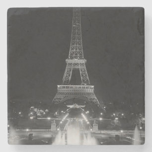 Vintage Paris Fontains Eiffelturm Nacht Steinuntersetzer