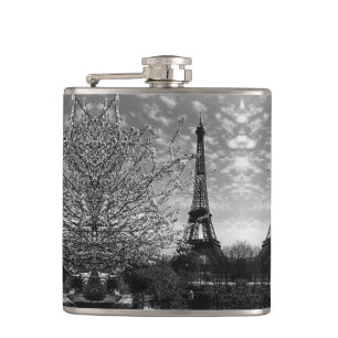 Vintage Paris Fontäne Chaillot Eiffelturm Nacht Flachmann