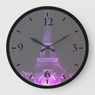 Vintage Paris Fontänen Eiffelturm Nacht Groß Cl Große Wanduhr
