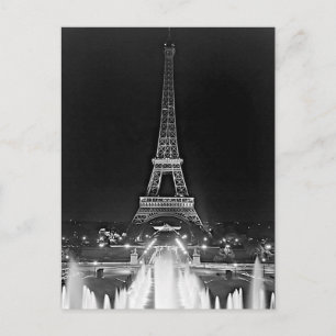Vintage Paris Fontänen Eiffelturm Nacht Postkarte