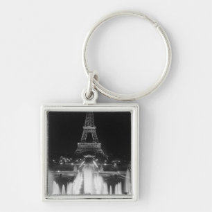 Vintage Paris Fontänen Eiffelturm Nacht Schlüsselanhänger