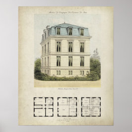 Vintage Paris France Architecture Drawing no. 1 Poster