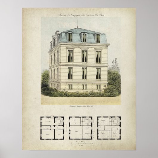 Vintage Paris France Architecture Drawing no. 1 Poster (Vorne)