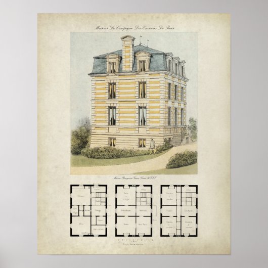 Vintage Paris France Architecture Drawing no. 2 Poster (Vorne)