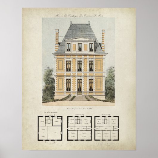 Vintage Paris France Architecture Drawing no. 3 Poster (Vorne)