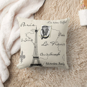 Vintage Paris Frankreich Eiffelturm Reise Monogram Kissen