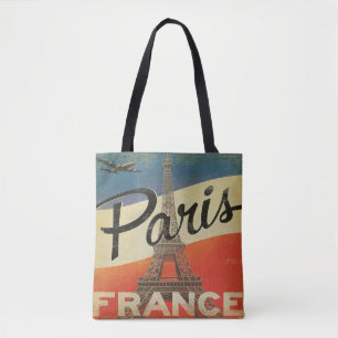 Vintage Paris Frankreich Tote Flugzeug Eiffelturm Tasche