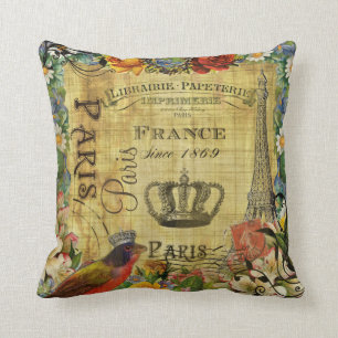 Vintage Paris Französisches Design auf Pergamentpa Kissen