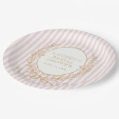Vintage Paris Glam | Pink Stripe Bridal Shower Pappteller (Schrägansicht)
