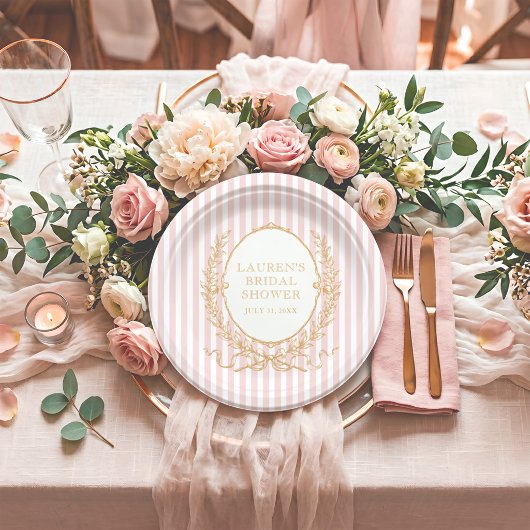 Vintage Paris Glam | Pink Stripe Bridal Shower Pappteller